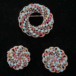 Vintage Sarah Coventry Song of India Brooch & Clip-On Earrings Set Rhinestone